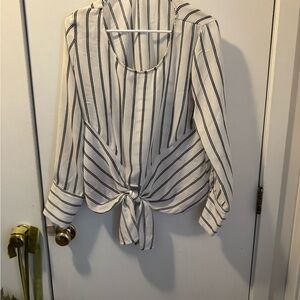 Active USA White and Black Striped Blouse